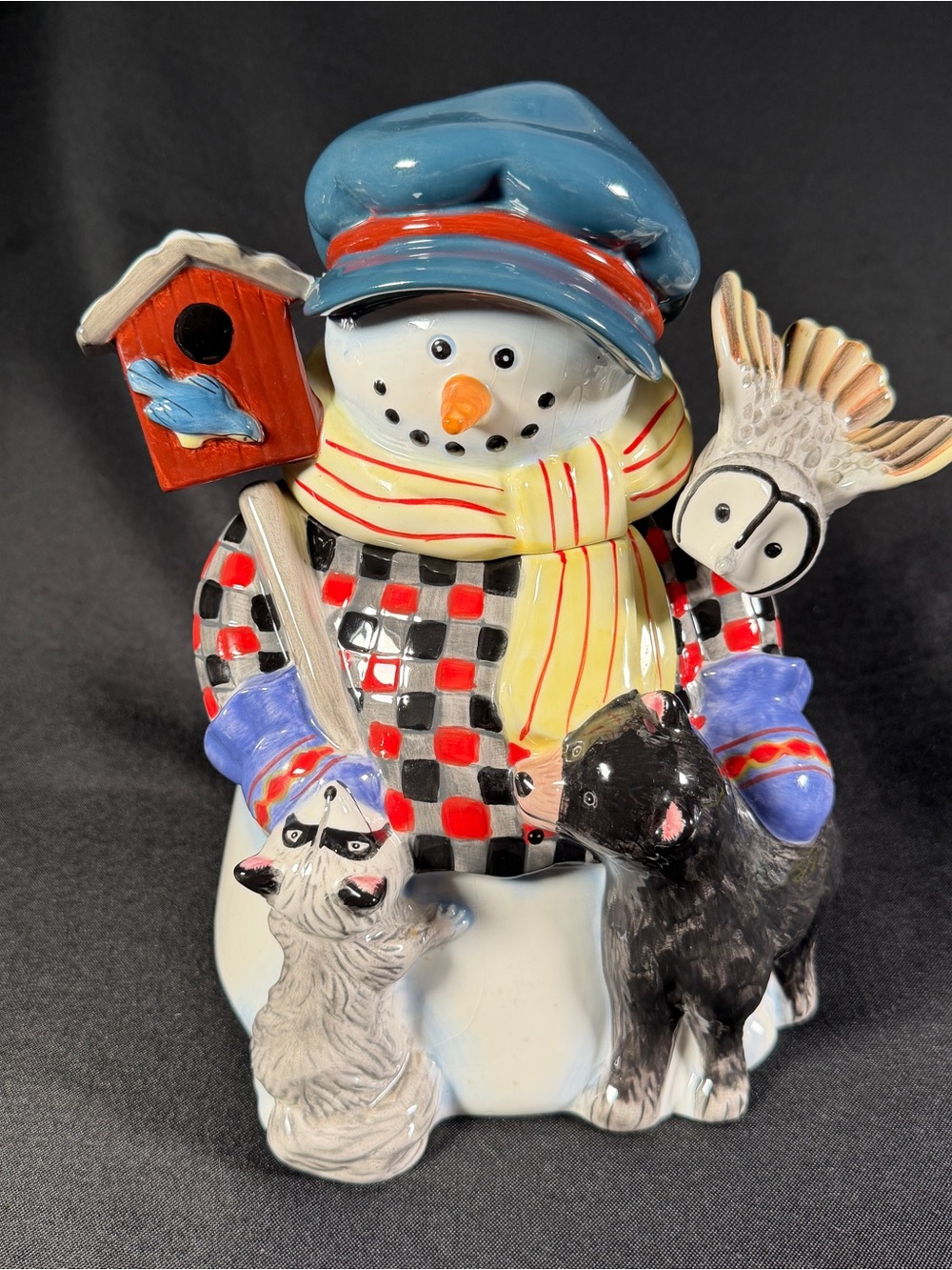 Hand-Painted Ceramic Snowman Cookie Jar Gibson Woodland Friends